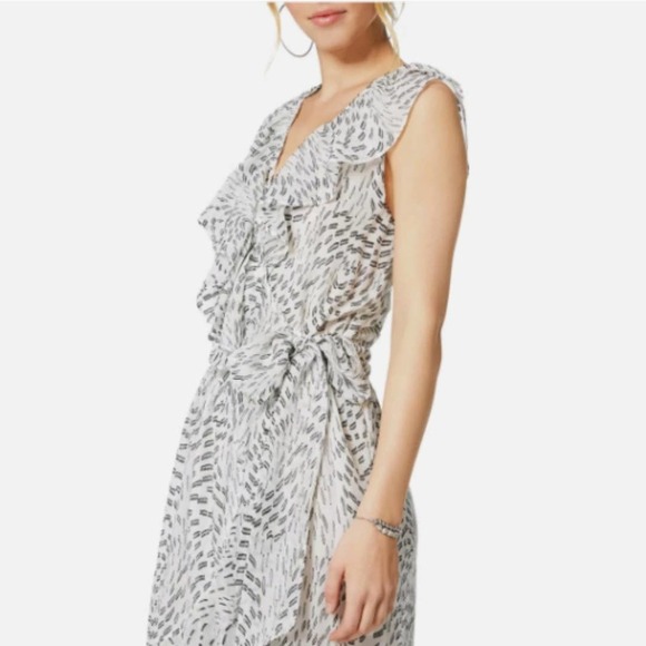 Ramy Brook Wilma Metallic Silk Mini Wrap Dress NWT Small White Black Sleeveless - Picture 5 of 14